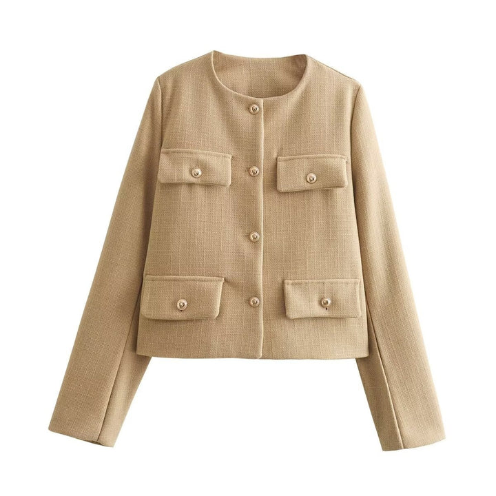 Neck smooth color Swgle-Breasted jacket