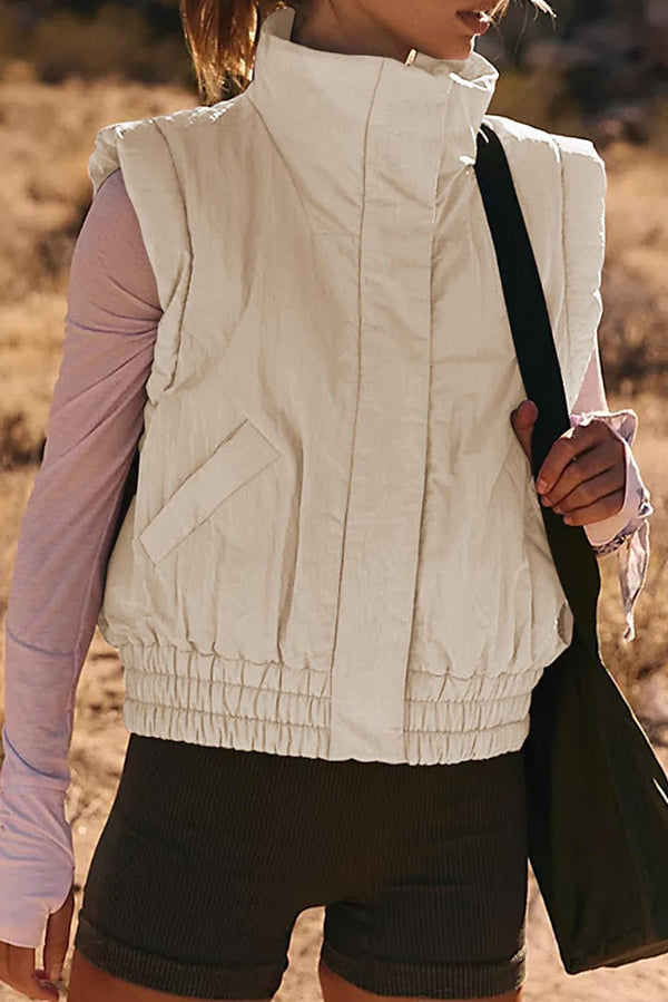 Collar button Sleeveless Loose pocket Box jacket