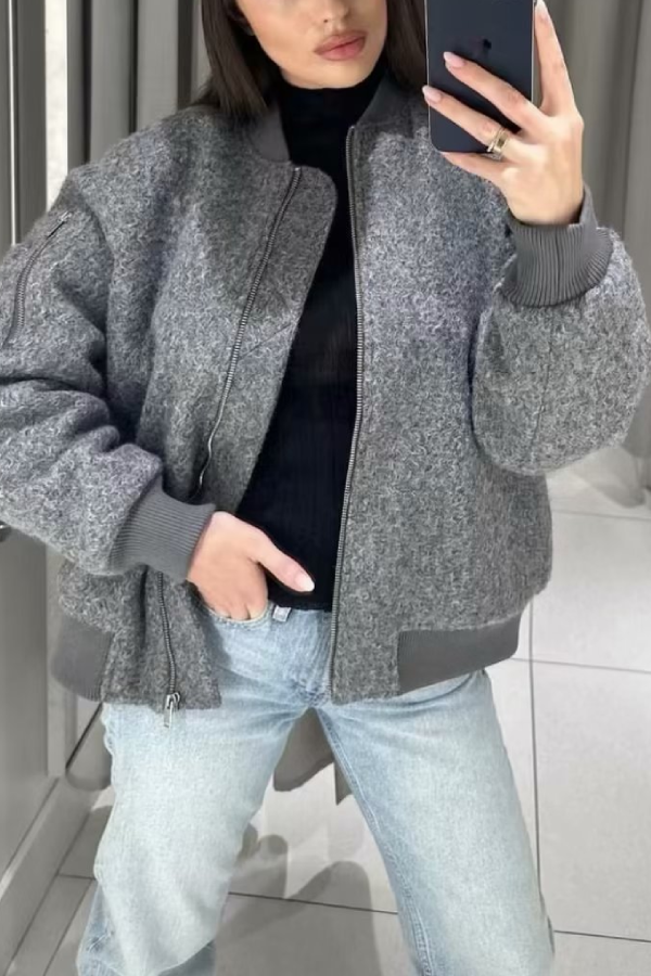Collarless long sleeve ribbed Flekka jacket