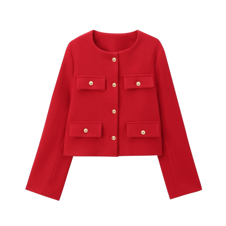 Neck smooth color Swgle-Breasted jacket