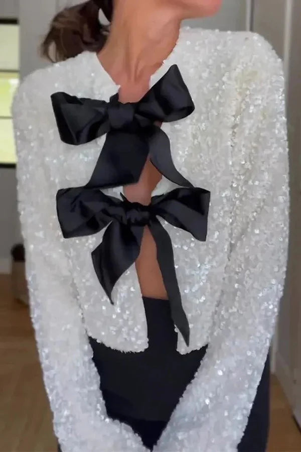 Options to Celebrate, Tie front Bow Sequw jacket