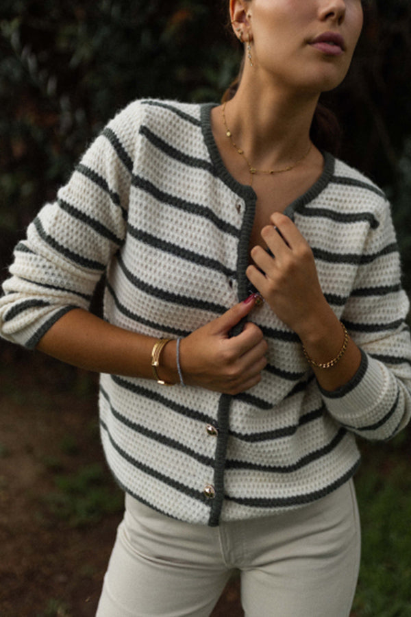 IN stripes Round Necklwe jacket