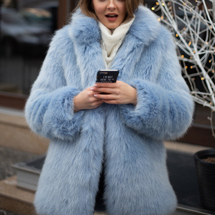 Ladies Luxurious Faux Fur Coat with Voluminous Sleeves