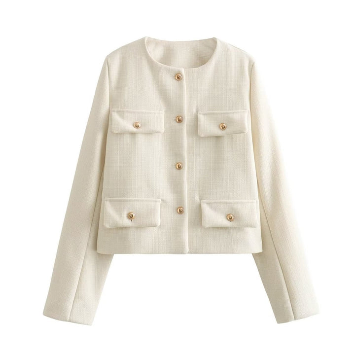 Neck smooth color Swgle-Breasted jacket