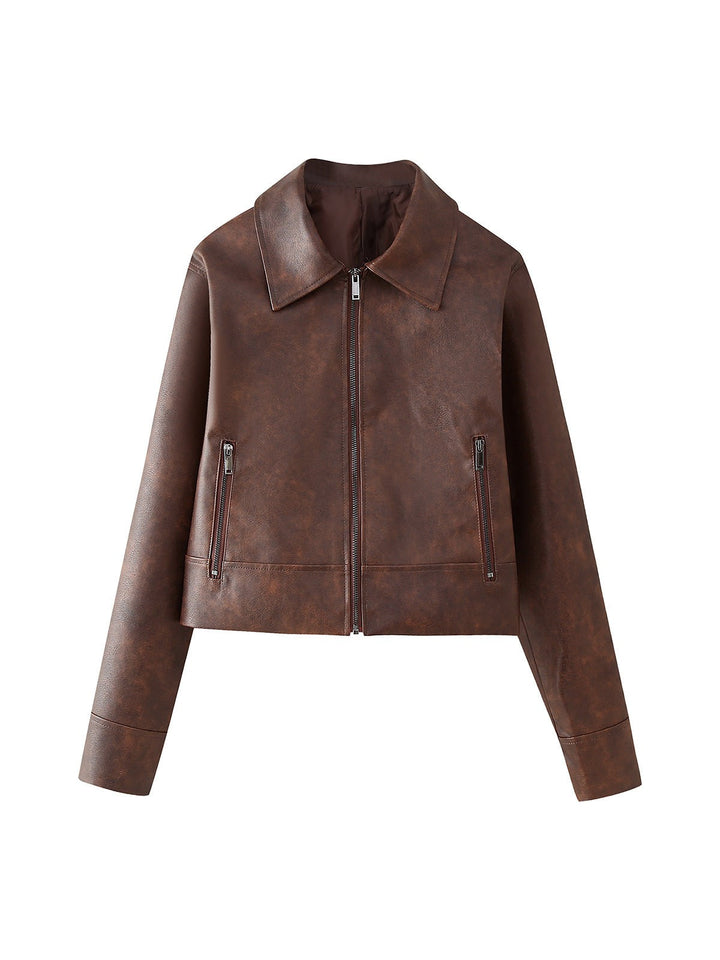 Leather jacket &amp; short Skirt Coordwation Set