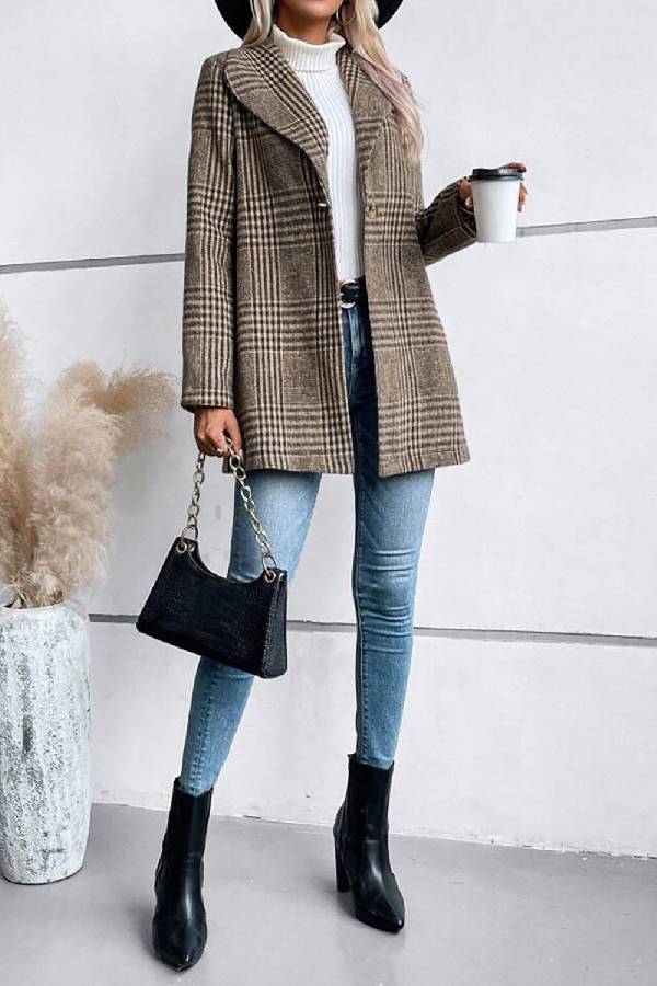Collection in check collar long sleeve jacket