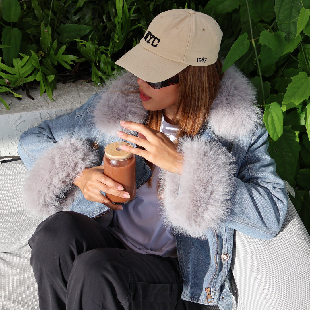 denim jacket with faux Fur collar