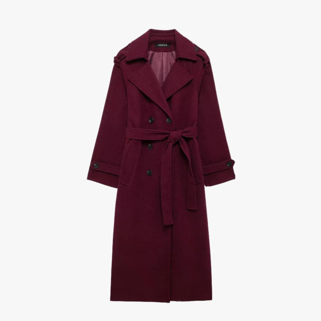 Elegant Trench Coat in Burgundy with Belt