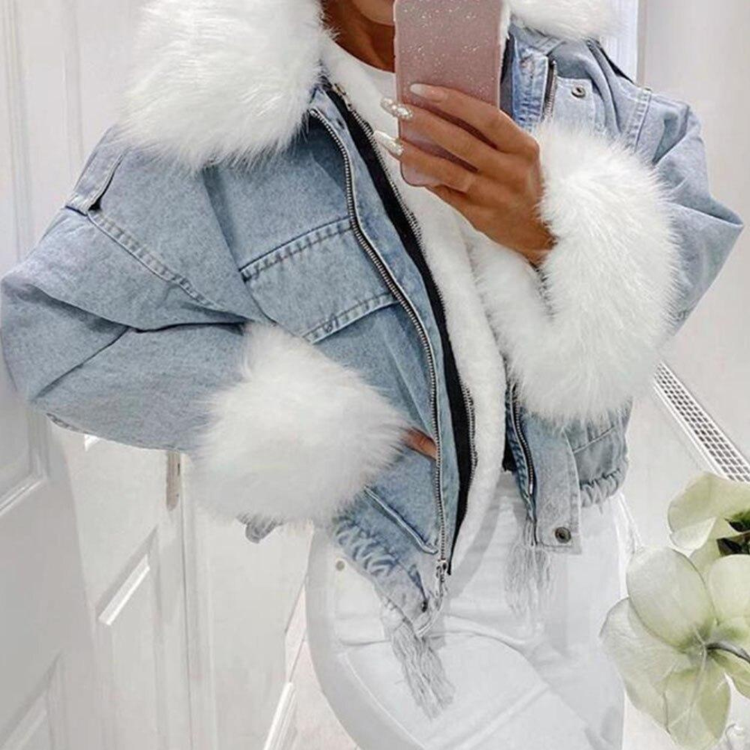Jacket winter with denim for women