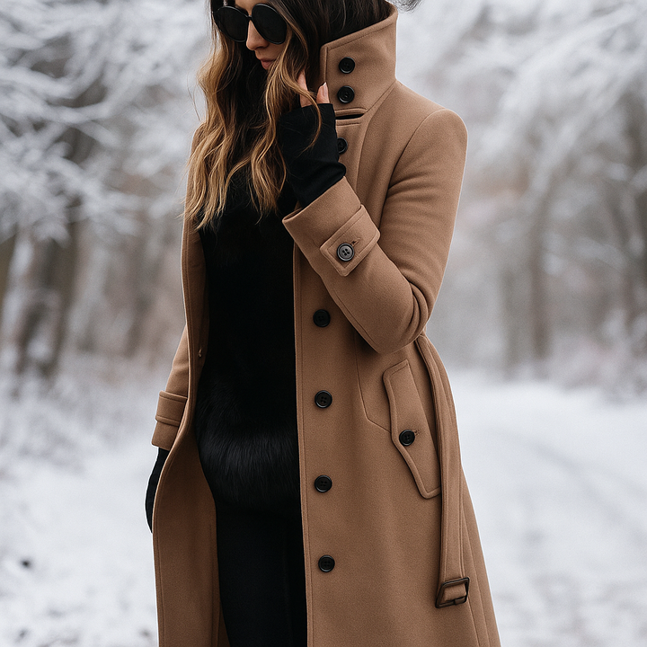 Elegant Double Breasted jacket with high collar