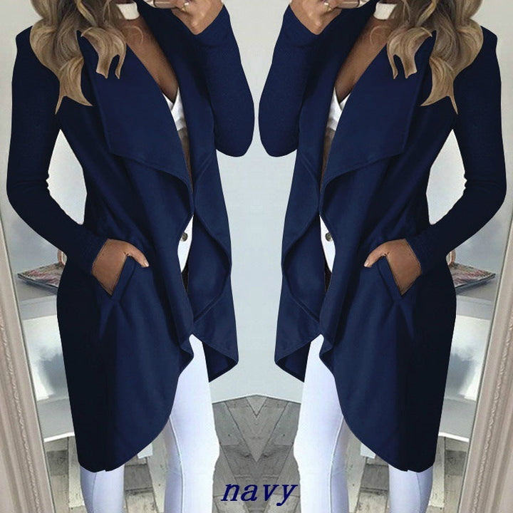 | Solid color Revers Slim Long Windbreaker Jacket