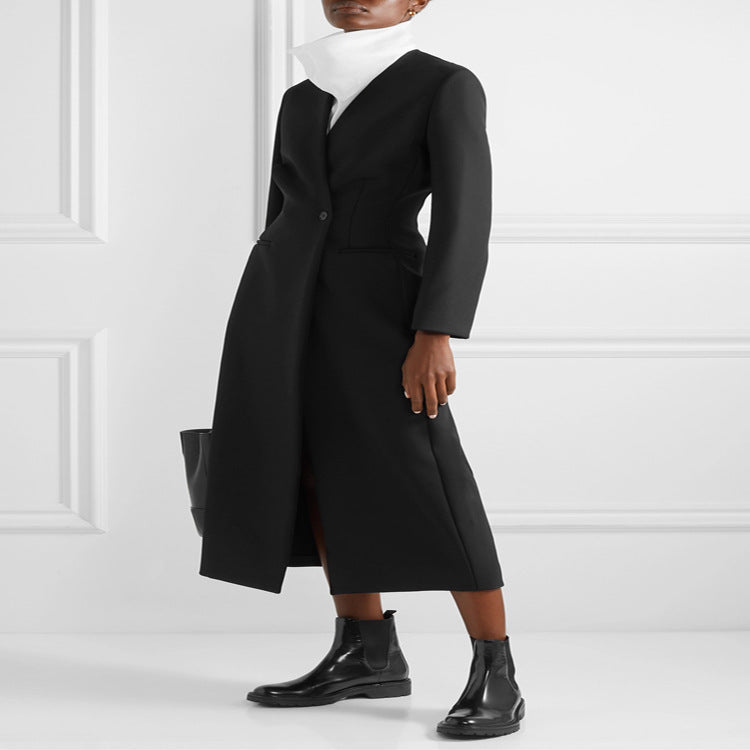 Women Maxi long minimalist tailoring coat with open front