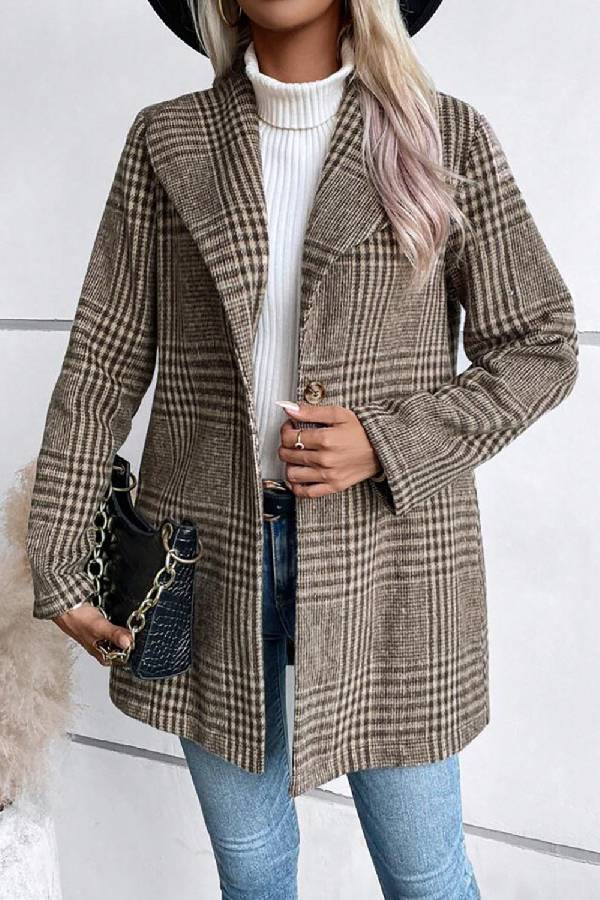 Collection in check collar long sleeve jacket