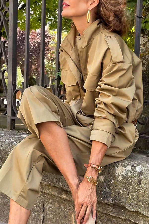 Charm Strap details pocketed cargo style zip Loose jacket