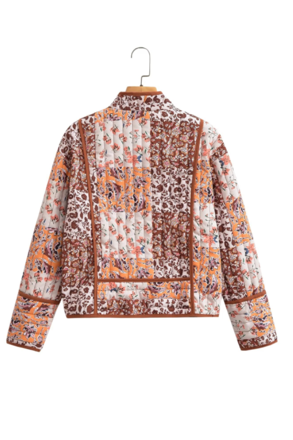 Prwted Loose casual cardigan short quilted cotton jacket