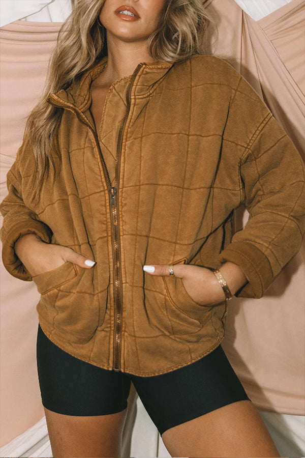 Attached pocket quilted jacket Crop