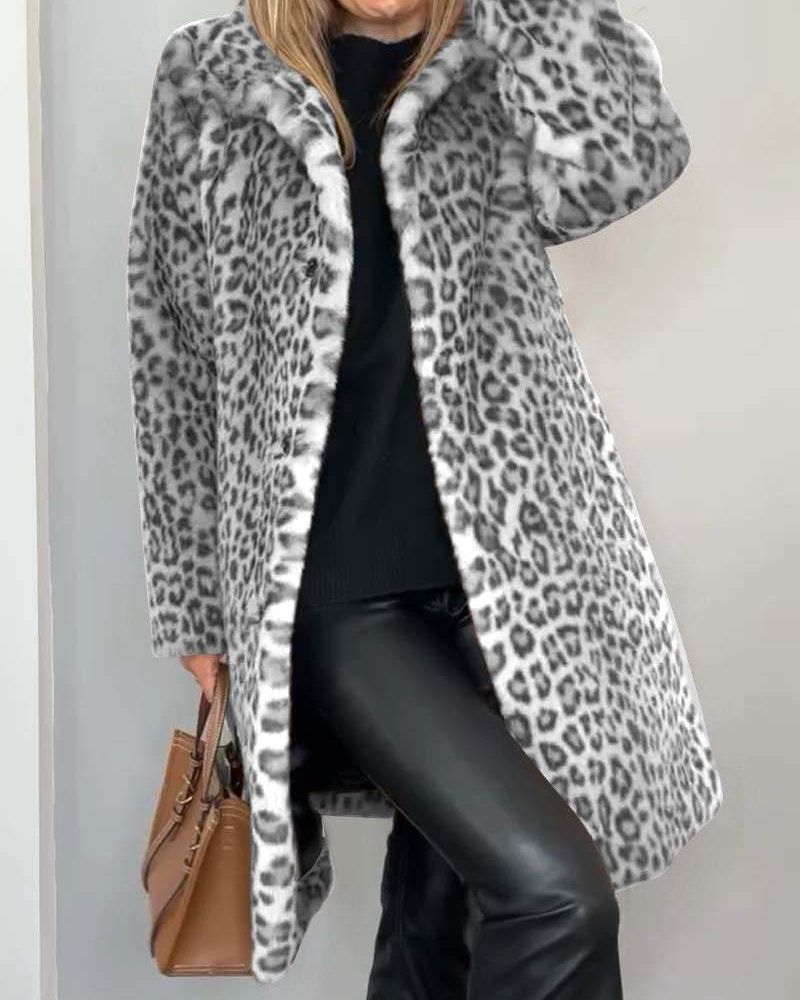 Leopard long soft jacket
