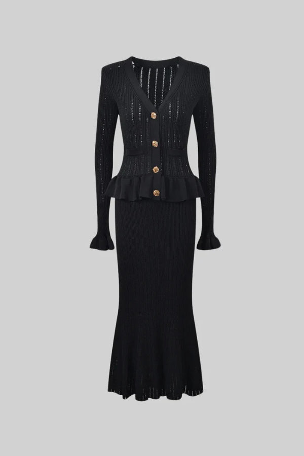 Jacket &amp; Wide Flared Skirt knitted Set