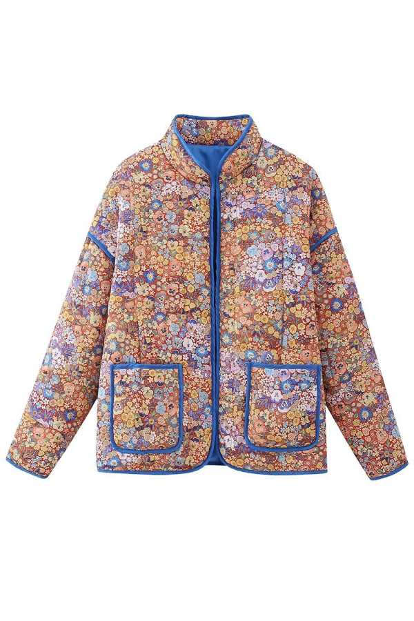 Colorblock Large Bag collar quilted jacket with cotton