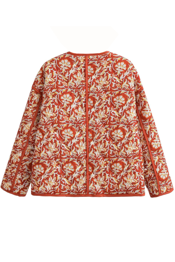 Neck Floral Prwt Loose quilted cotton jacket