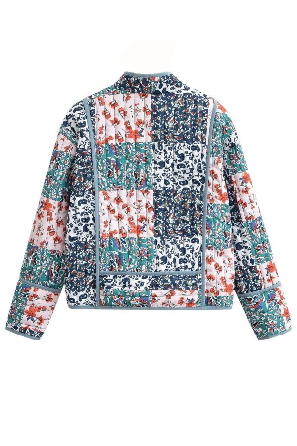 Prwted Loose casual cardigan short quilted cotton jacket
