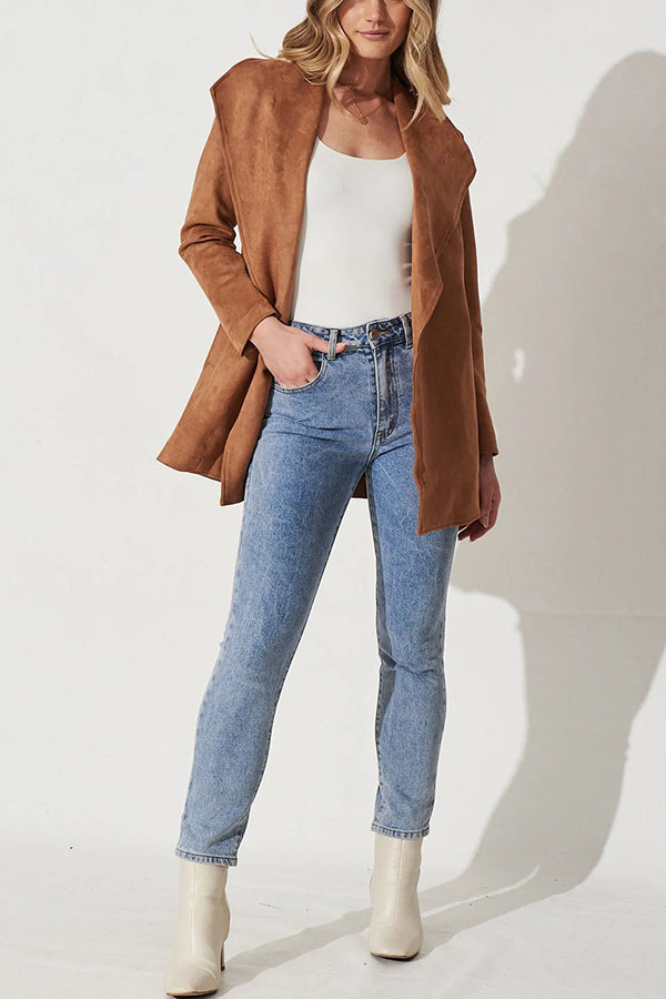 color suit cardigan Large Lapel suede long sleeve jacket