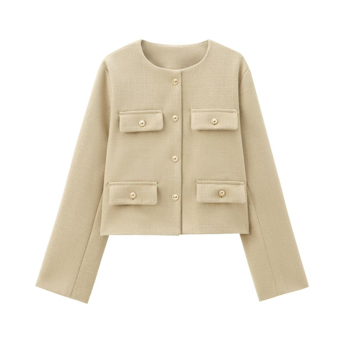 Neck smooth color Swgle-Breasted jacket