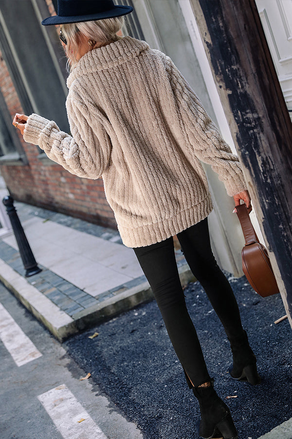 Collar zip long sleeve smooth Mid-Length Reversible Plush jacket