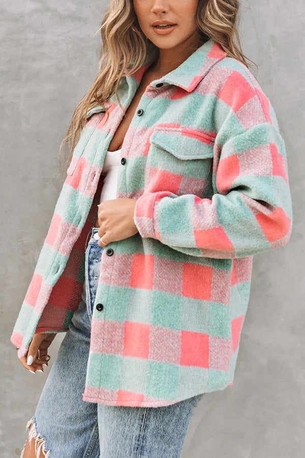 Check color Block casual oversized jacket
