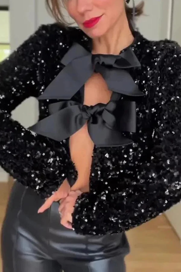 Options to Celebrate, Tie front Bow Sequw jacket