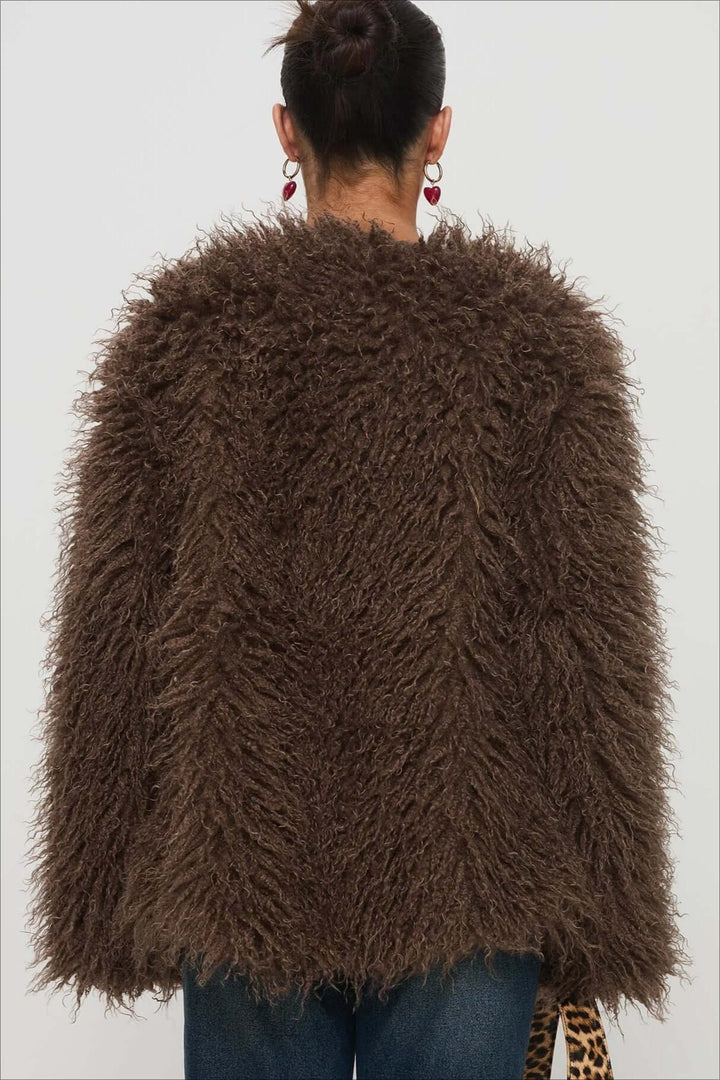 Fluffy Brown faux Fur oversized jacket
