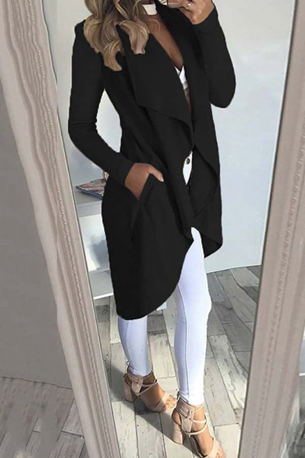 | Solid color Revers Slim Long Windbreaker Jacket