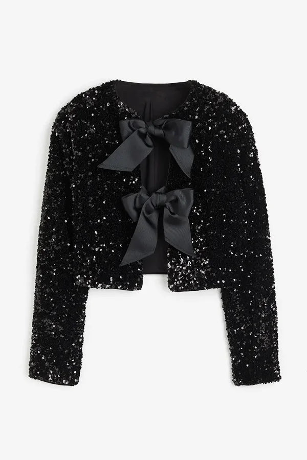 Options to Celebrate, Tie front Bow Sequw jacket