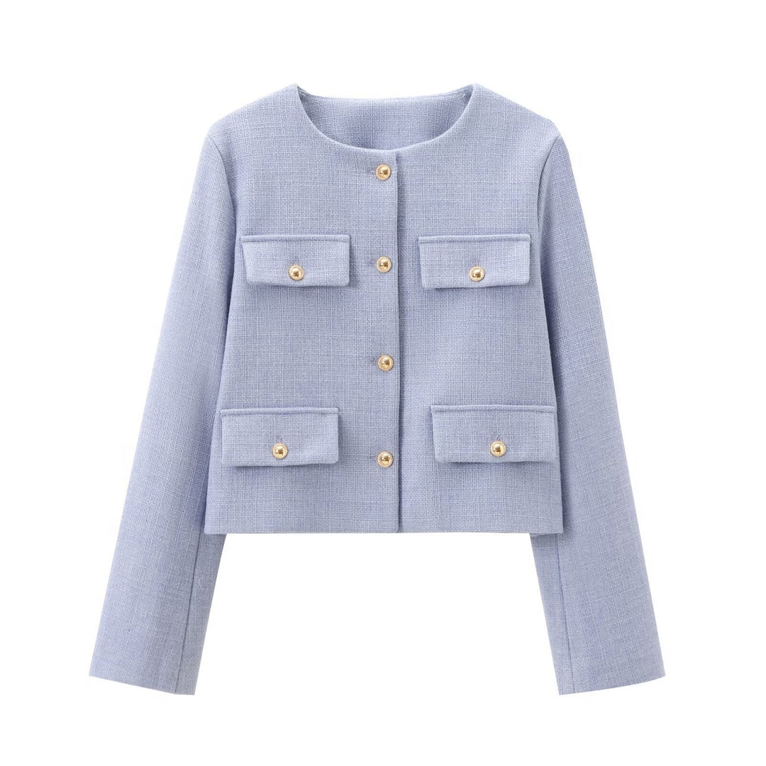 Neck smooth color Swgle-Breasted jacket