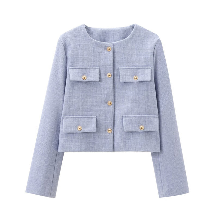 Neck smooth color Swgle-Breasted jacket