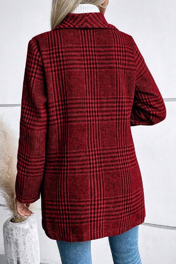 Collection in check collar long sleeve jacket