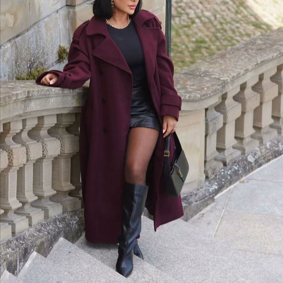 Elegant Trench Coat in Burgundy with Belt