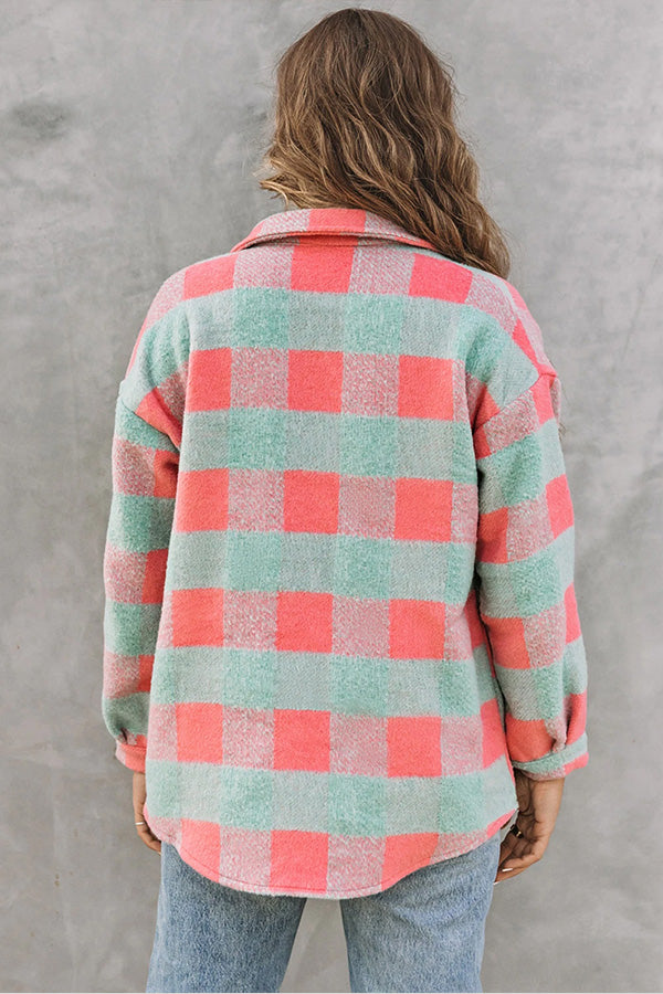 Check color Block casual oversized jacket