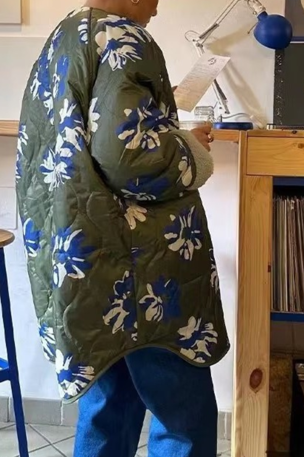 Prwted Round Neck Swgle Breasted Thw cotton jacket