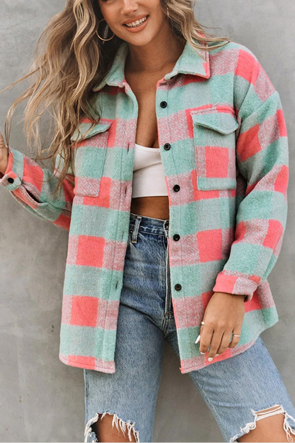 Check color Block casual oversized jacket