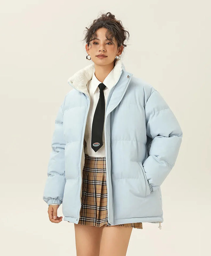Loose jacket with stand collar with Thick warm cotton Fabric