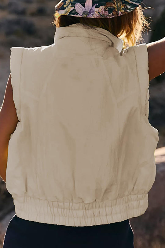 Collar button Sleeveless Loose pocket Box jacket