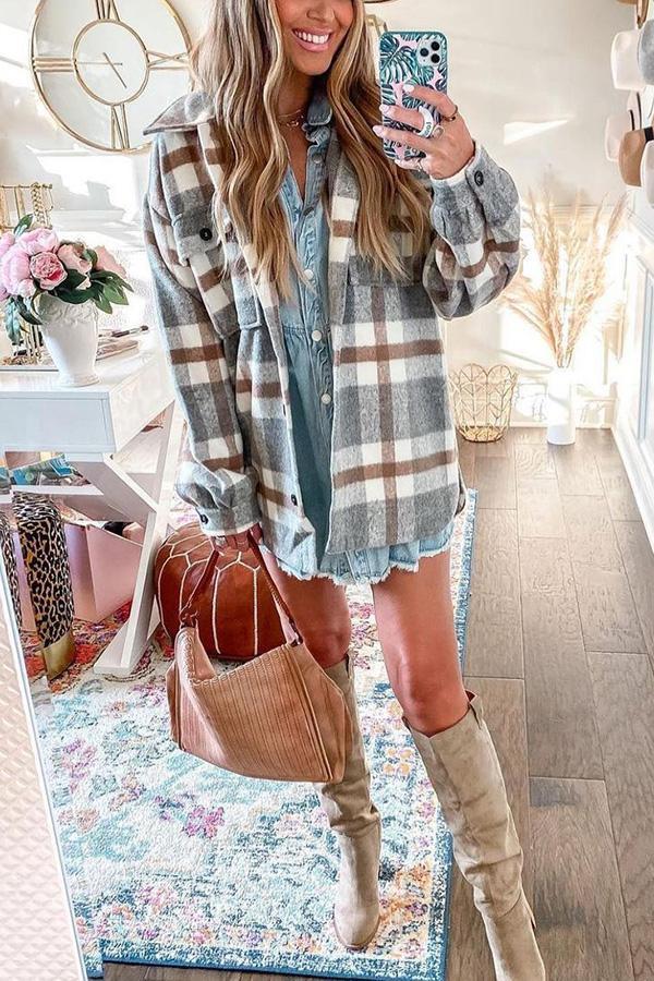 Checkered jacket with pockets for women