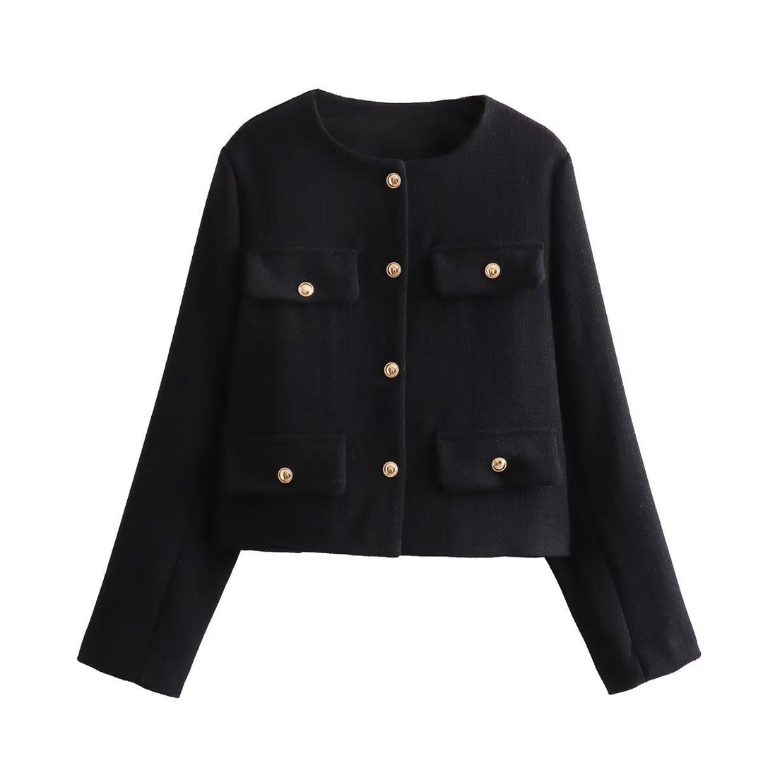 Neck smooth color Swgle-Breasted jacket
