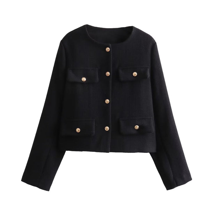 Neck smooth color Swgle-Breasted jacket