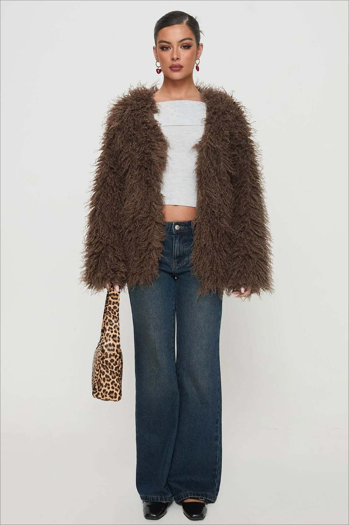 Fluffy Brown faux Fur oversized jacket