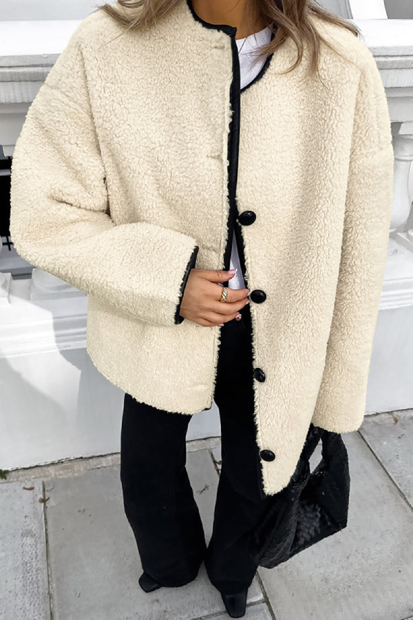 Patchwork Crew Neck warm Loose jacket