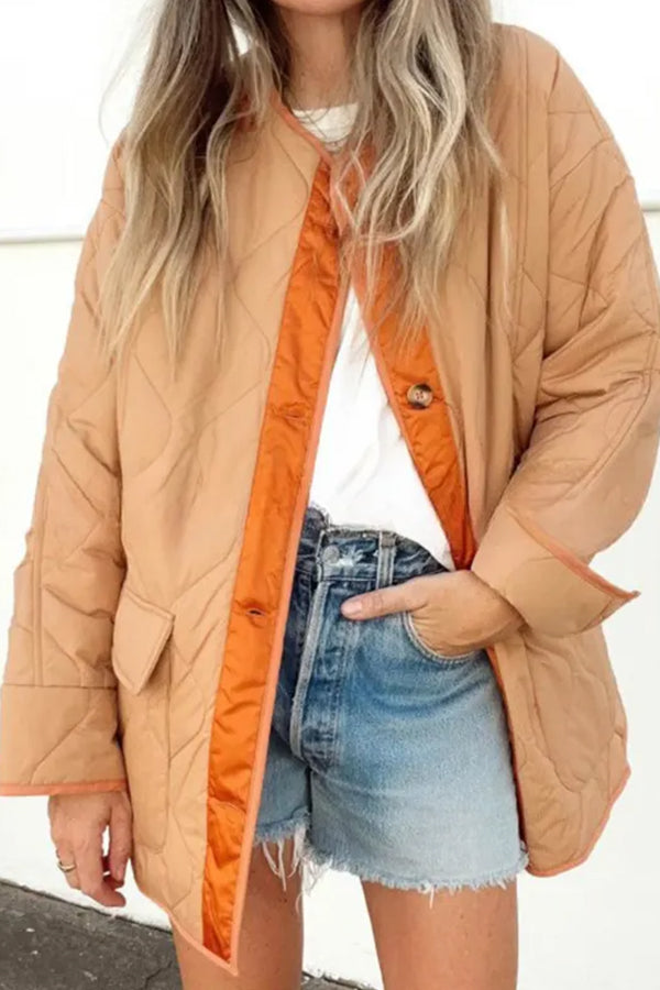 Loose cotton jacket color Block pocket casual jacket
