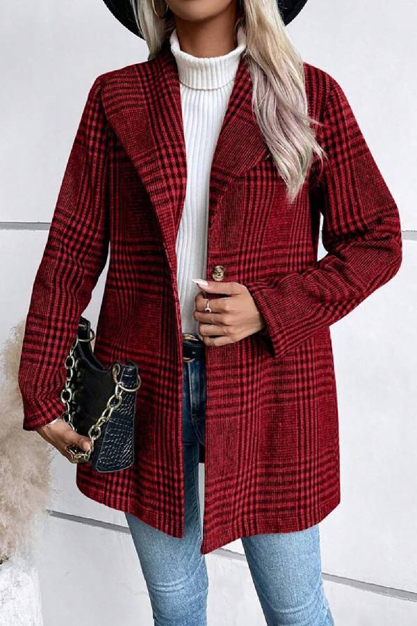 Collection in check collar long sleeve jacket