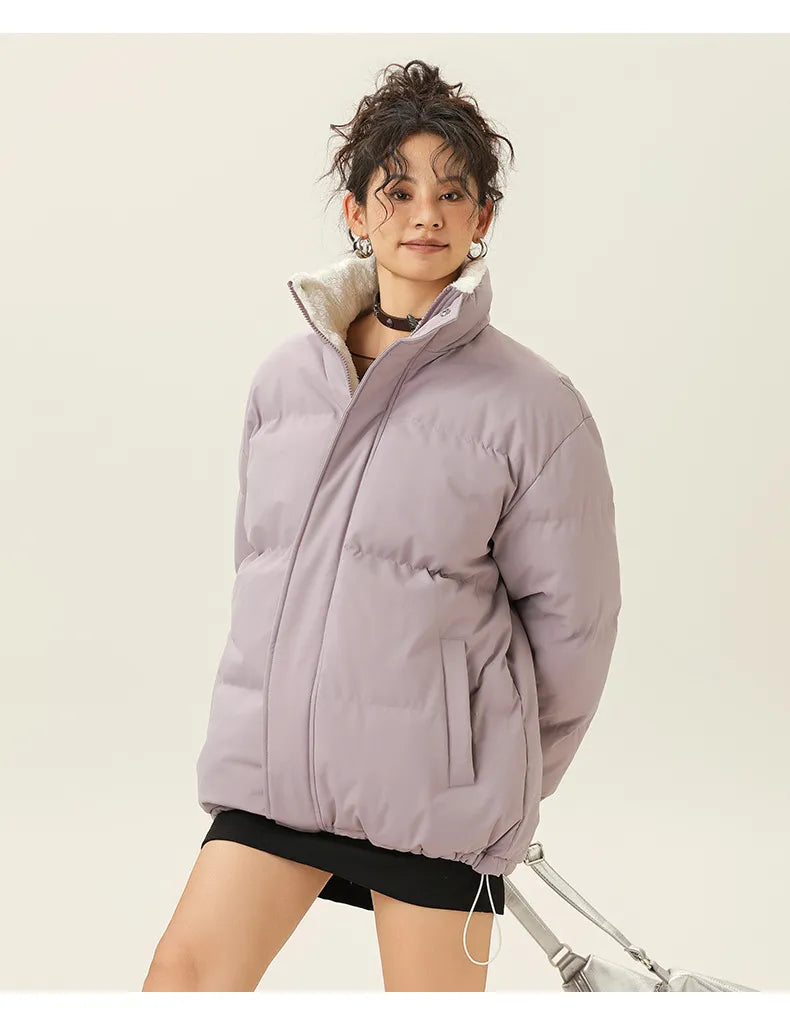 Loose jacket with stand collar with Thick warm cotton Fabric